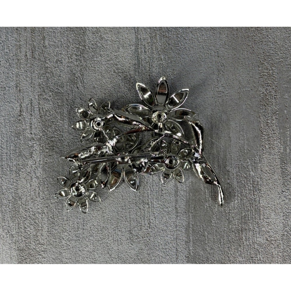 Vintage Coro Silver Tone Floral Spray Brooch Aurora Borealis Rhinestone Cream - Picture 4 of 8